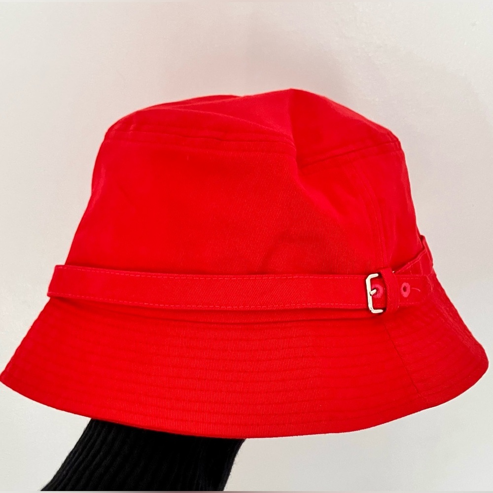 Cute Red Buckle-Trim Bucket Hat